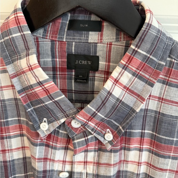 J. Crew Linen Red and Blue Plaid Shirt Size XL - Picture 2 of 5